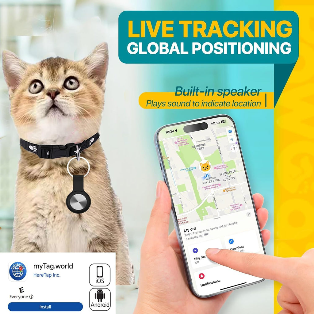 Dog Tracker Gps-Cat Tracker Collar-Cat GPS Tracker-Gps Tracker for Dogs&Cats | Dual-System Tracker | Android and Ios Universal | No Monthly Fee | Waterproof | Works with Any Collar