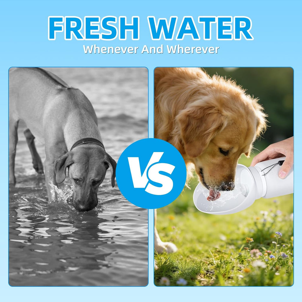 Dog Water Bottle, Leakproof Portable Water Bowl for Dog, Lightweight Water Bottle for Dogs, Food Grade Silicone, Collapsible Travel Pet Water Bottle for Outdoor Hiking Camping (Grey, 18.6 Ounces)
