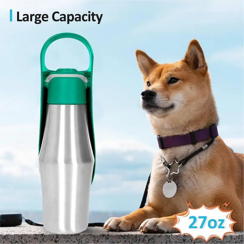 Dog Water Bottle 27Oz Stainless Steel Travel Water Dispenser Pet Accessories 2 in 1 Dog Water Bowl for Travel Outings Camping