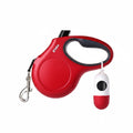 Retractable Dog Leash with Dispenser and Poop Bags, 16 Ft Pet Walking Leash for Medium Dog or Cat up to 44 Lbs, Anti-Slip Handle, Tangle Free, Reflective Nylon Tape (M, Red)